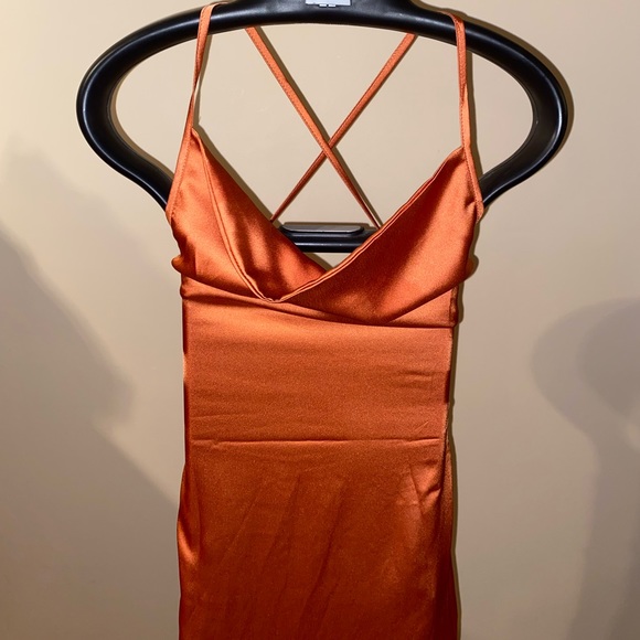 NWT PLT Rust Strappy Back Satin Midi Dress - Picture 2 of 4